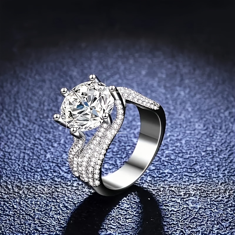 925 Silver Lab Moissanite Ring Chain D VVS1 Round Cut Clear Moissanite Ring